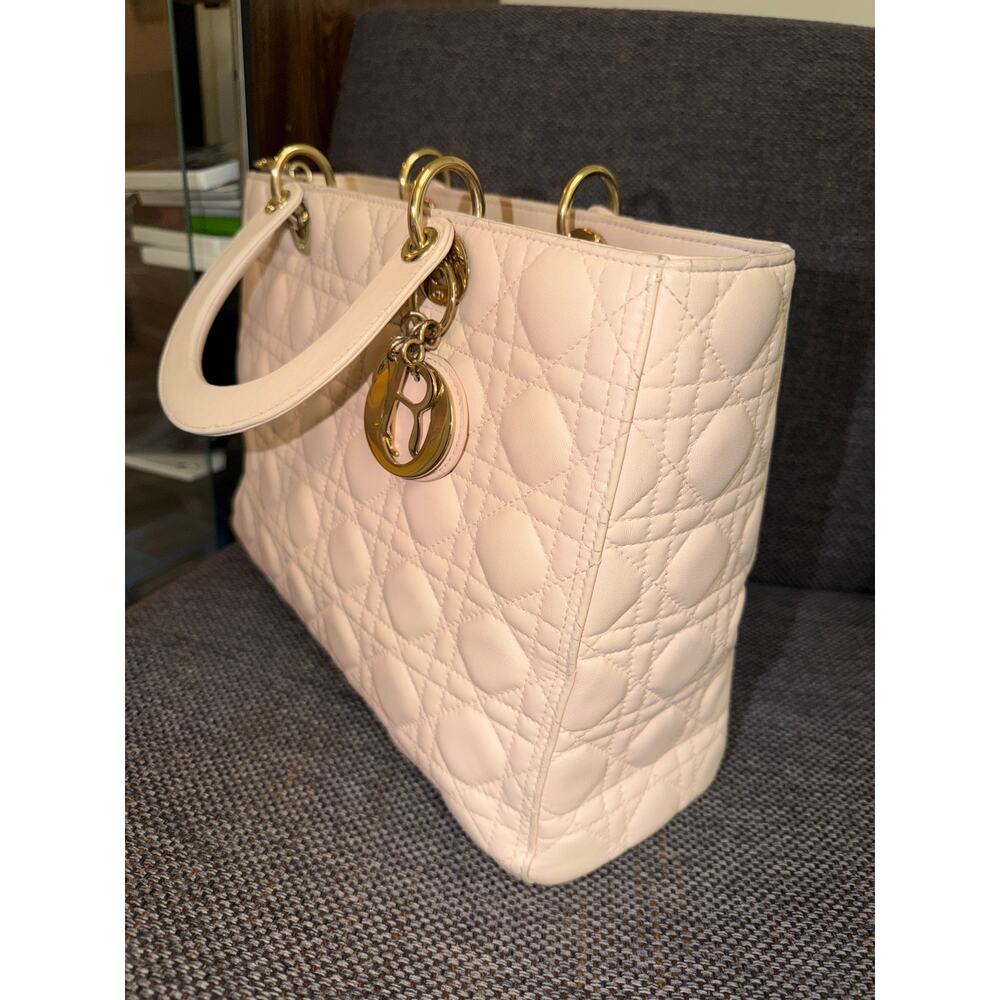 Christian Dior Cannage Quilted Leather Lambskin Lady Dior Bag Large Light Pink - Picture 6 of 16